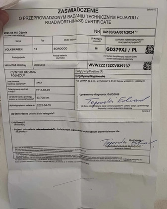 Volkswagen Scirocco cena 34000 przebieg: 83000, rok produkcji 2012 z Gdynia małe 232